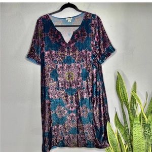 Sundance Blue Purple Velvet V Neck Dress Large